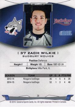 2015-16 Extreme Sudbury Wolves (OHL) #20 Zach Wilkie Back