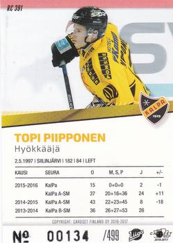 2016-17 Cardset Finland - Rookie Series 2 #RC 391 Topi Piipponen Back