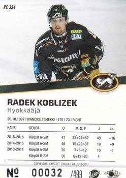 2016-17 Cardset Finland - Rookie Series 2 #RC 394 Radek Koblizek Back