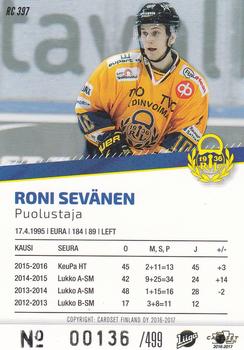 2016-17 Cardset Finland - Rookie Series 2 #RC 397 Roni Sevänen Back