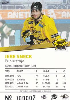 2016-17 Cardset Finland - Rookie Series 2 #RC 402 Jere Sneck Back