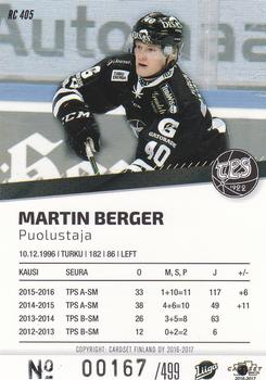 2016-17 Cardset Finland - Rookie Series 2 #RC 405 Martin Berger Back