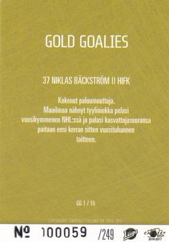 2016-17 Cardset Finland - Gold Goalies #GG1 Niklas Bäckström Back