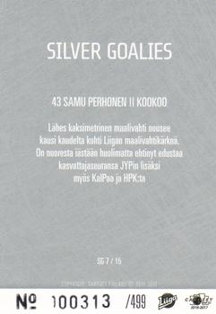 2016-17 Cardset Finland - Silver Goalies #SG7 Samu Perhonen Back