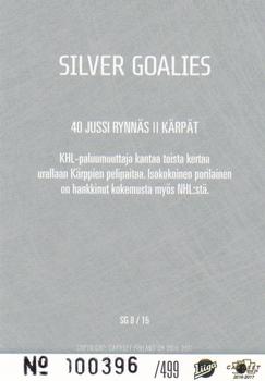 2016-17 Cardset Finland - Silver Goalies #SG8 Jussi Rynnäs Back