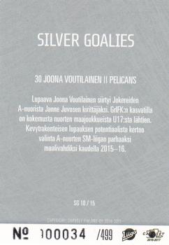 2016-17 Cardset Finland - Silver Goalies #SG10 Joona Voutilainen Back