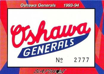 1993-94 Slapshot Oshawa Generals (OHL) #1 Checklist Front