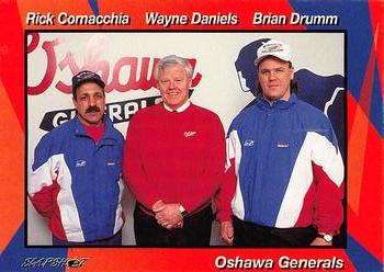 1993-94 Slapshot Oshawa Generals (OHL) #26 Rick Cornacchia / Wayne Daniels / Brian Drumm Front