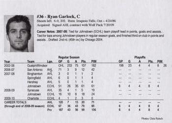 2009-10 Hartford Wolf Pack (AHL) Kid's Club #NNO Ryan Garlock Back