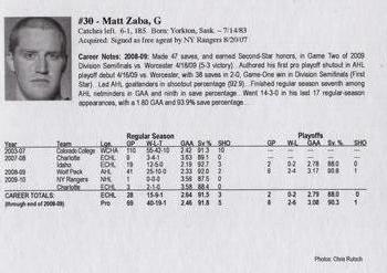 2009-10 Hartford Wolf Pack (AHL) Kid's Club #NNO Matt Zaba Back