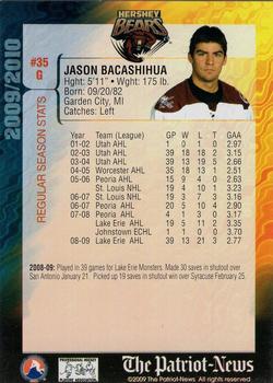 2009-10 Hershey Bears (AHL) #NNO Jason Bacashihua Back