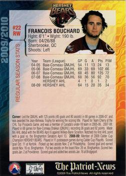 2009-10 Hershey Bears (AHL) #NNO Francois Bouchard Back