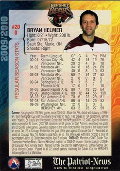 2009-10 Hershey Bears (AHL) #NNO Bryan Helmer Back
