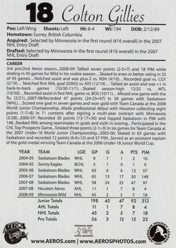 2009-10 Houston Aeros (AHL) #9 Colton Gillies Back