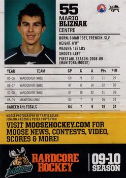 2009-10 Manitoba Moose (AHL) #NNO Mario Bliznak Back