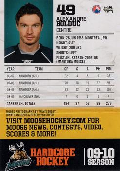 2009-10 Manitoba Moose (AHL) #NNO Alexandre Bolduc Back