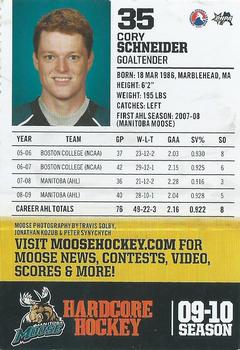 2009-10 Manitoba Moose (AHL) #NNO Cory Schneider Back