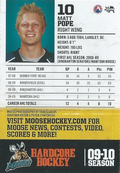 2009-10 Manitoba Moose (AHL) #NNO Matt Pope Back
