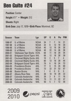 2009-10 Pepsi Milwaukee Admirals (AHL) #NNO Ben Guite Back