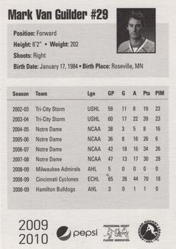 2009-10 Pepsi Milwaukee Admirals (AHL) #NNO Mark Van Guilder Back