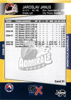 2009-10 Norfolk Admirals (AHL) #21 Jaroslav Janus Back