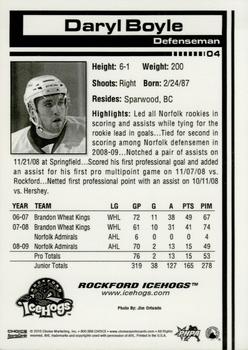 2009-10 Choice Rockford IceHogs (AHL) #04 Daryl Boyle Back