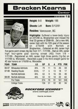 2009-10 Choice Rockford IceHogs (AHL) #18 Bracken Kearns Back