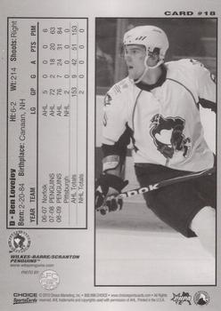 2009-10 Choice Wilkes Barre/Scranton Penguins (AHL) #18 Ben Lovejoy Back