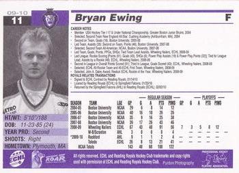 2009-10 Rieck's Printing Reading Royals (ECHL) #NNO Bryan Ewing Back