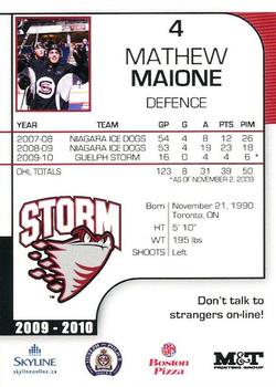 2009-10 M&T Printing Guelph Storm (OHL) #NNO Mathew Maione Back