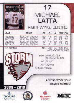 2009-10 M&T Printing Guelph Storm (OHL) #NNO Michael Latta Back