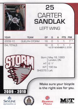 2009-10 M&T Printing Guelph Storm (OHL) #NNO Carter Sandlak Back