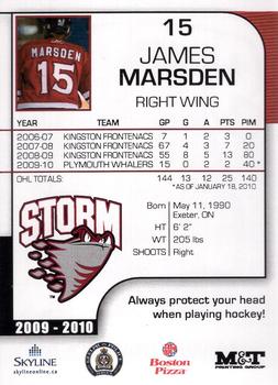 2009-10 M&T Printing Guelph Storm (OHL) #NNO James Marsden Back