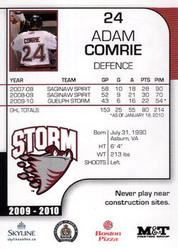 2009-10 M&T Printing Guelph Storm (OHL) #NNO Adam Comrie Back