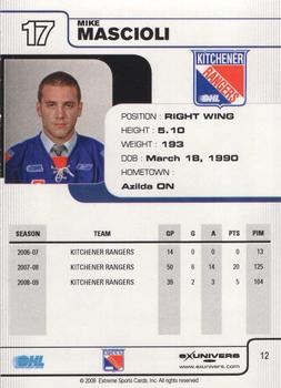 2009-10 Extreme Kitchener Rangers (OHL) #12 Mike Mascioli Back