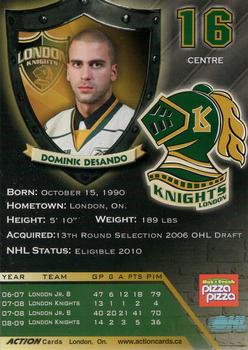 2009-10 Action London Knights (OHL) #6 Dominic DeSando Back