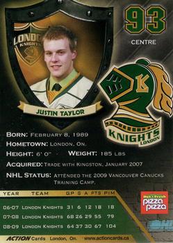 2009-10 Action London Knights (OHL) #20 Justin Taylor Back