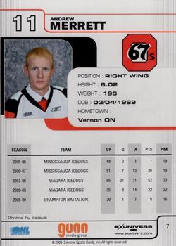 2009-10 Extreme Ottawa 67's (OHL) #7 Andrew Merrett Back