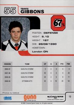 2009-10 Extreme Ottawa 67's (OHL) #19 Travis Gibbons Back