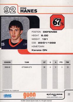 2009-10 Extreme Ottawa 67's (OHL) #22 Ryan Hanes Back