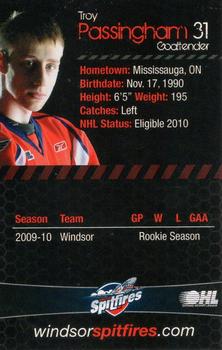 2009-10 Windsor Spitfires (OHL) #NNO Troy Passingham Back
