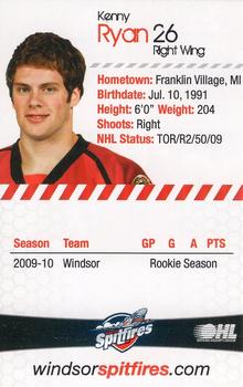 2009-10 Windsor Spitfires (OHL) #NNO Kenny Ryan Back