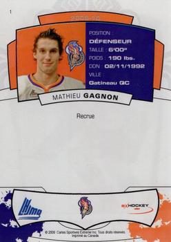 2009-10 Extreme Gatineau Olympiques (QMJHL) #1 Mathieu Gagnon Back