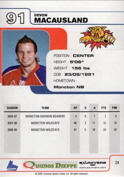 2009-10 Extreme Moncton Wildcats (QMJHL) #24 Devon MacAusland Back