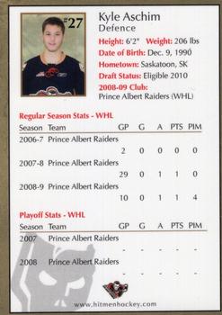 2009-10 Husky/Mohawk Calgary Hitmen (WHL) #NNO Kyle Aschim Back