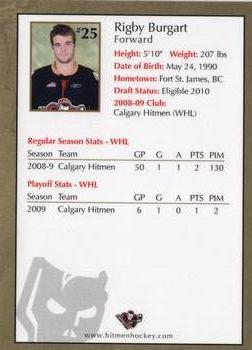 2009-10 Husky/Mohawk Calgary Hitmen (WHL) #NNO Rigby Burgart Back