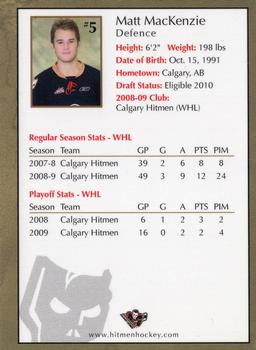 2009-10 Husky/Mohawk Calgary Hitmen (WHL) #NNO Matt Mackenzie Back