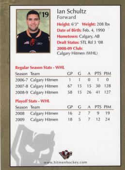 2009-10 Husky/Mohawk Calgary Hitmen (WHL) #NNO Ian Schultz Back