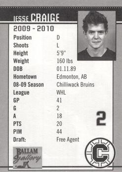 2009-10 Chilliwack Bruins (WHL) #NNO Jesse Craige Back