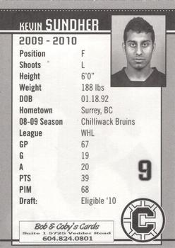 2009-10 Chilliwack Bruins (WHL) #NNO Kevin Sundher Back